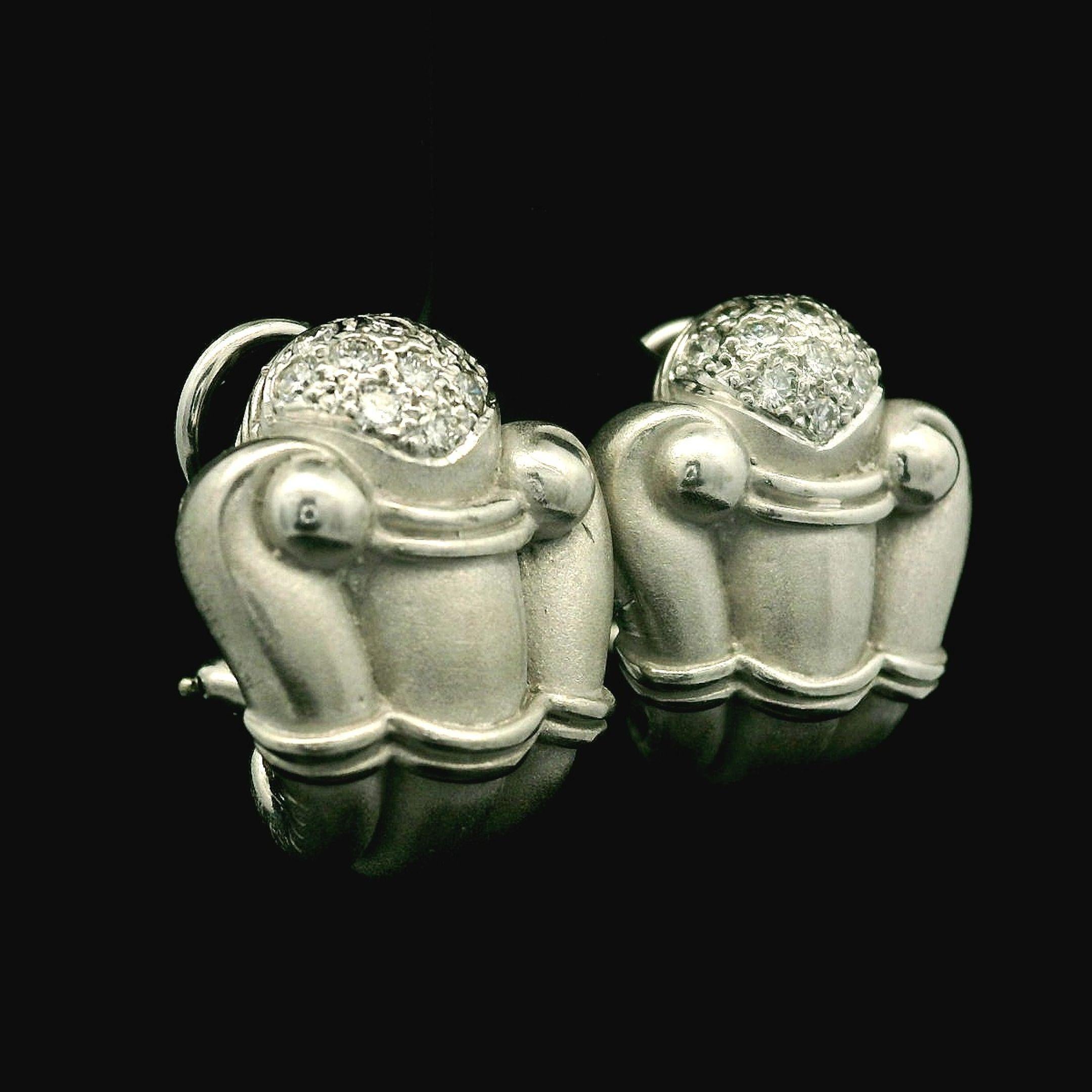 Brilliant Cut Estate Vahe Naltchayan White Gold 0.32ctw Diamond Huggie Column Style Earring For Sale