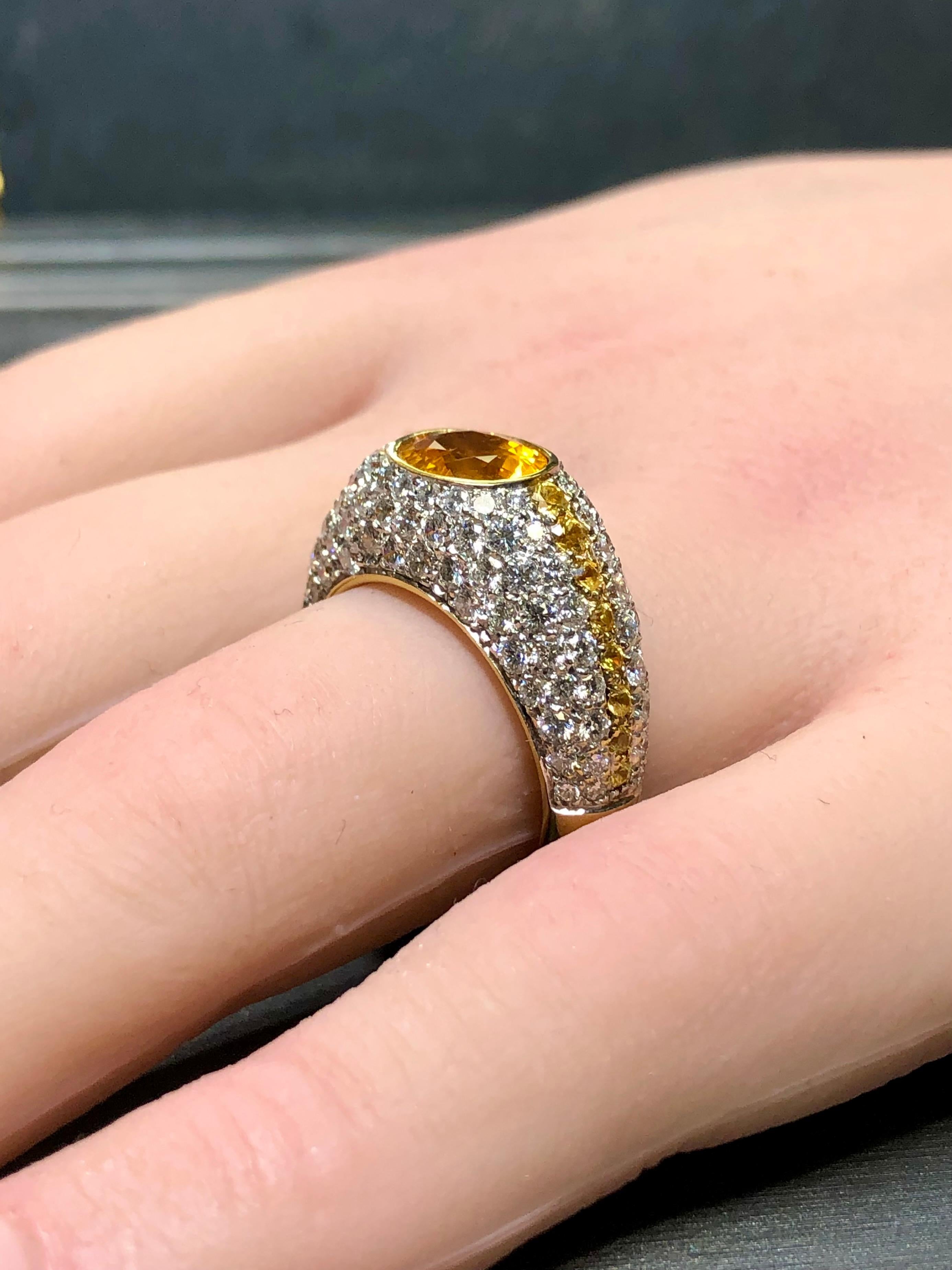 Estate VALENTE 18K Diamante Amarillo Zafiro Anillo de Cóctel 6.82cttw Sz 7.5 en venta 5