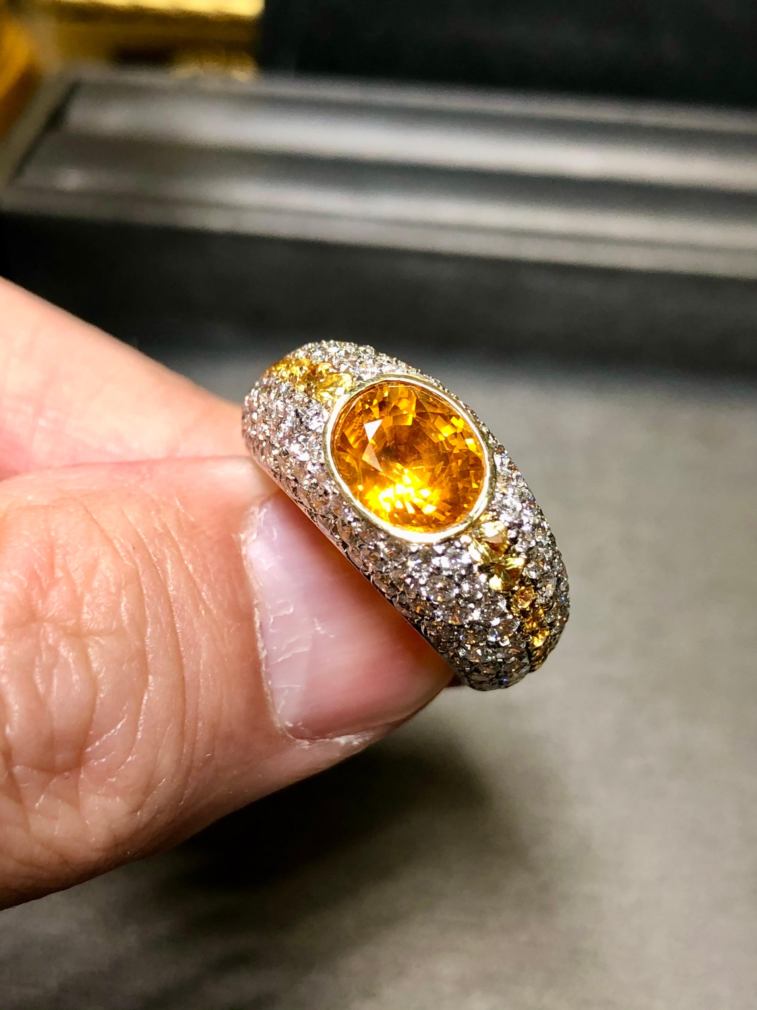 Femenino o masculino Estate VALENTE 18K Diamante Amarillo Zafiro Anillo de Cóctel 6.82cttw Sz 7.5 en venta