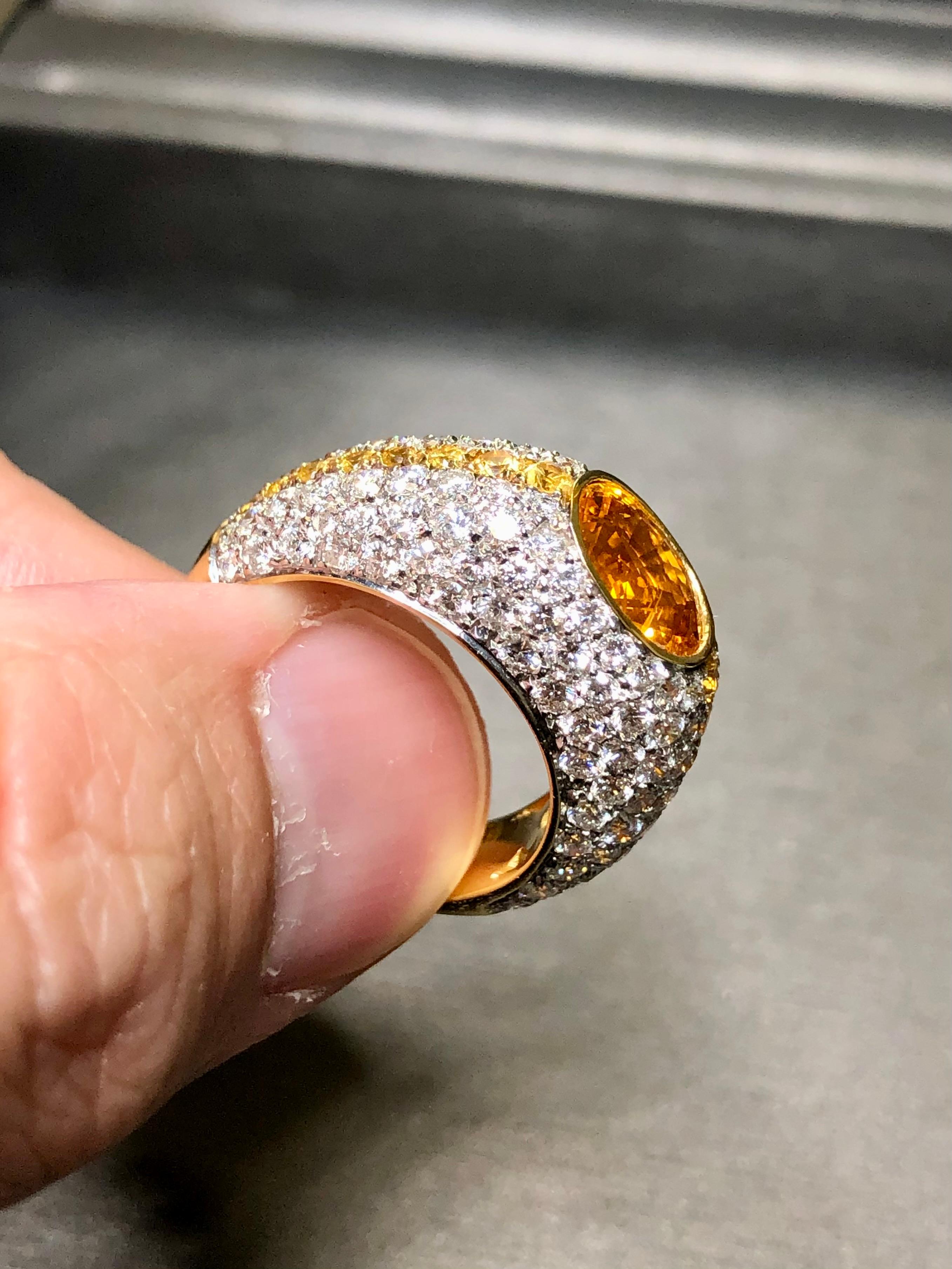 Estate VALENTE 18K Diamante Amarillo Zafiro Anillo de Cóctel 6.82cttw Sz 7.5 en venta 1