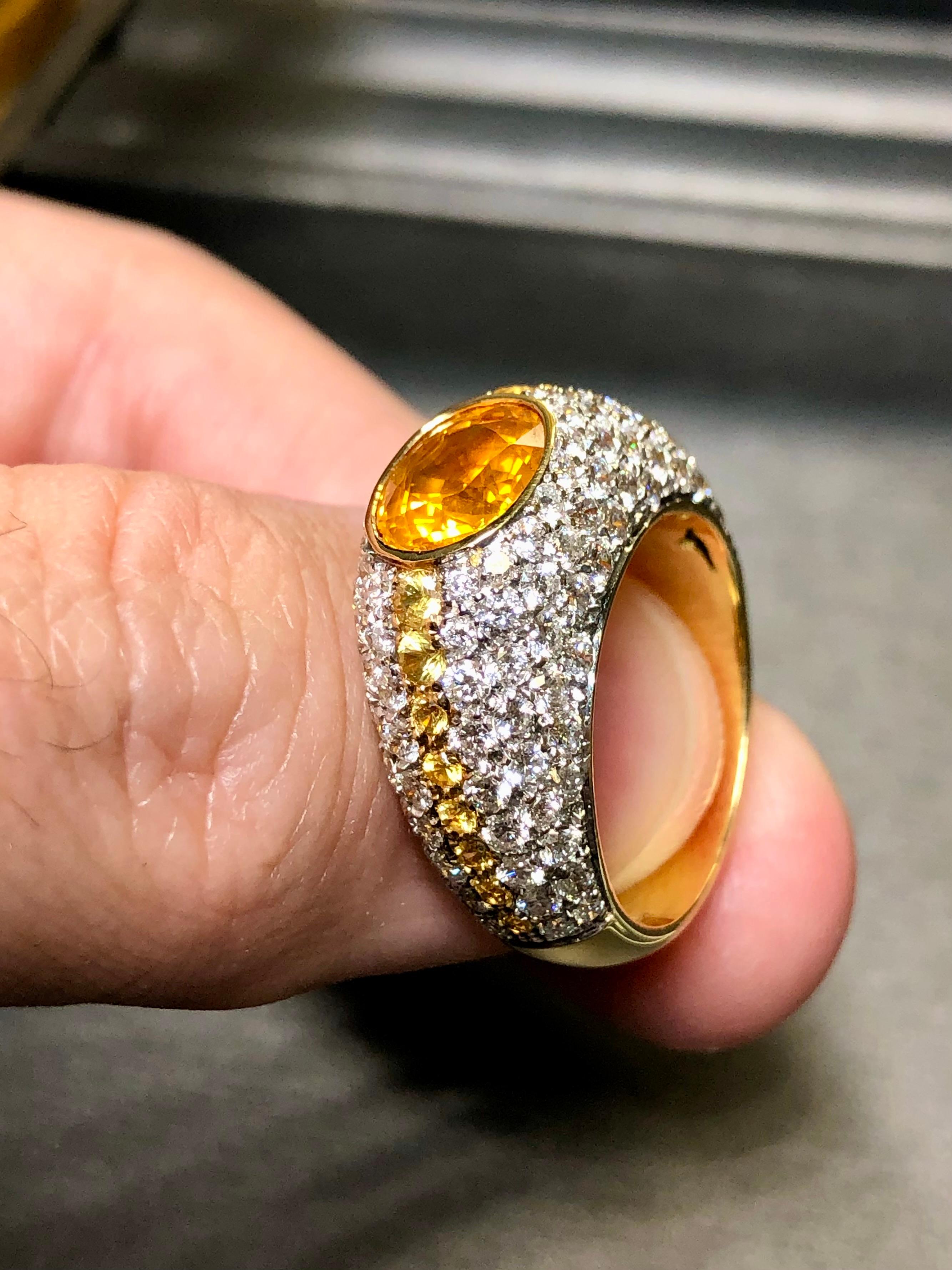 Estate VALENTE 18K Diamante Amarillo Zafiro Anillo de Cóctel 6.82cttw Sz 7.5 en venta 2