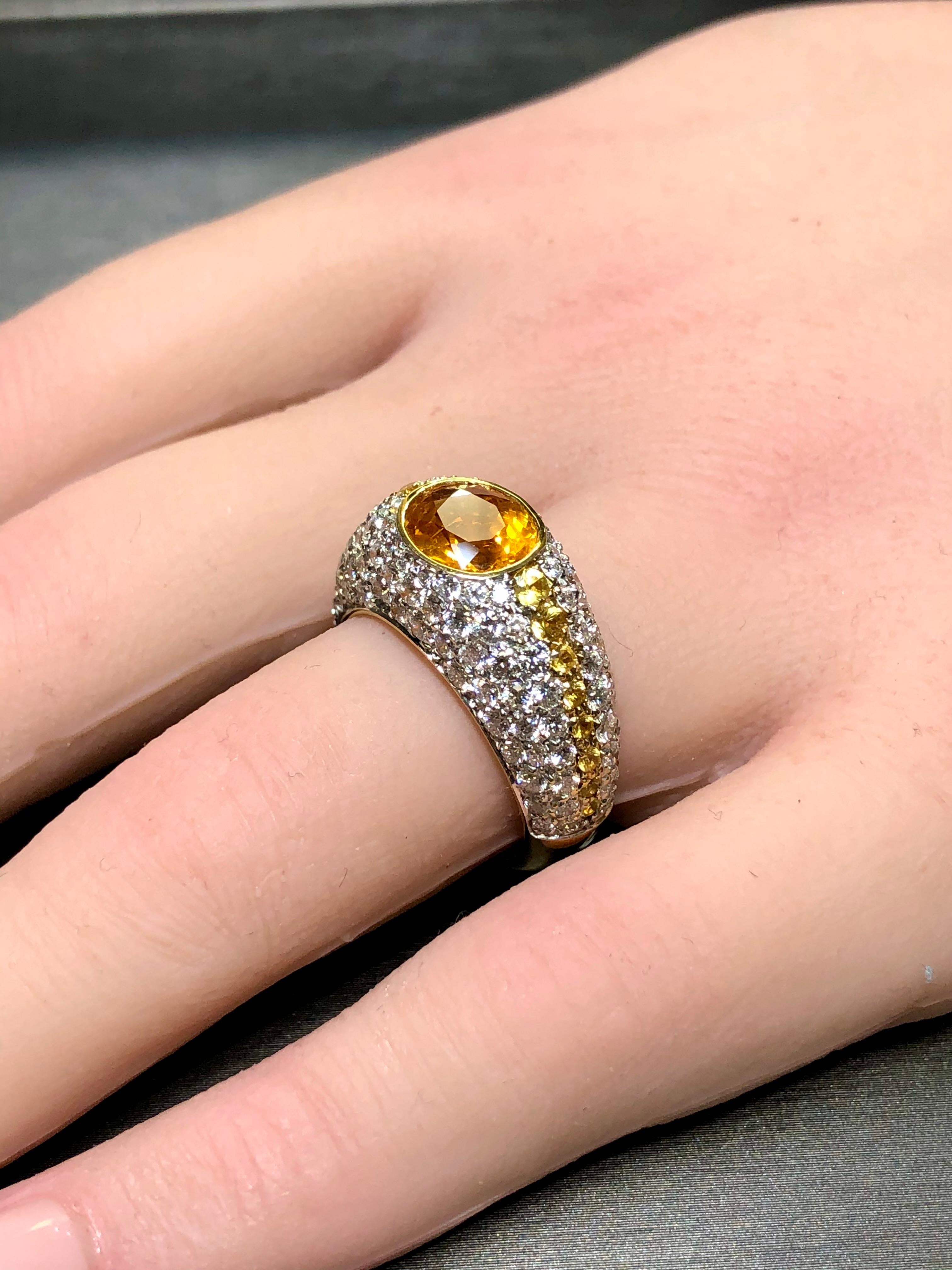 Estate VALENTE 18K Diamante Amarillo Zafiro Anillo de Cóctel 6.82cttw Sz 7.5 en venta 3