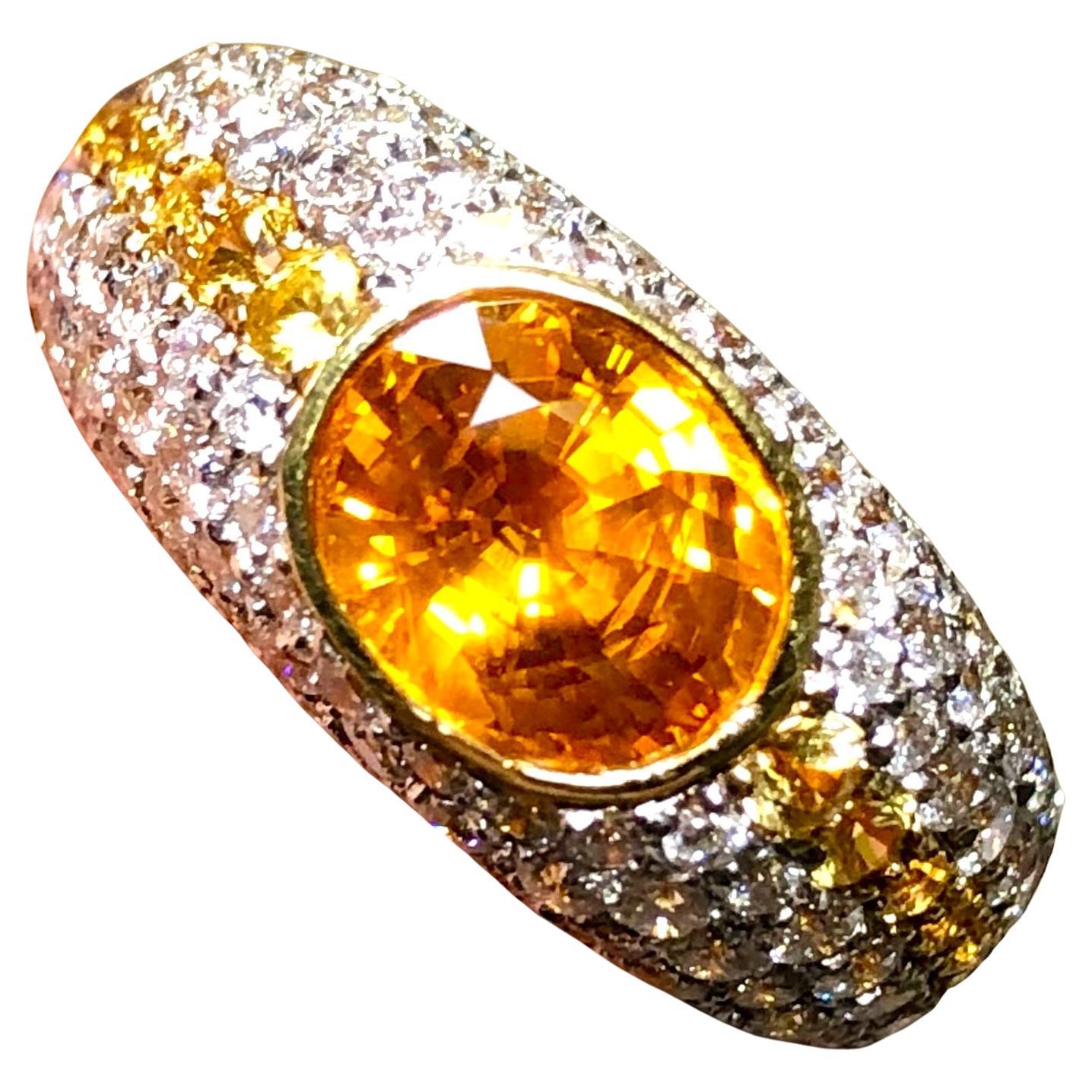 Estate VALENTE 18K Diamante Amarillo Zafiro Anillo de Cóctel 6.82cttw Sz 7.5