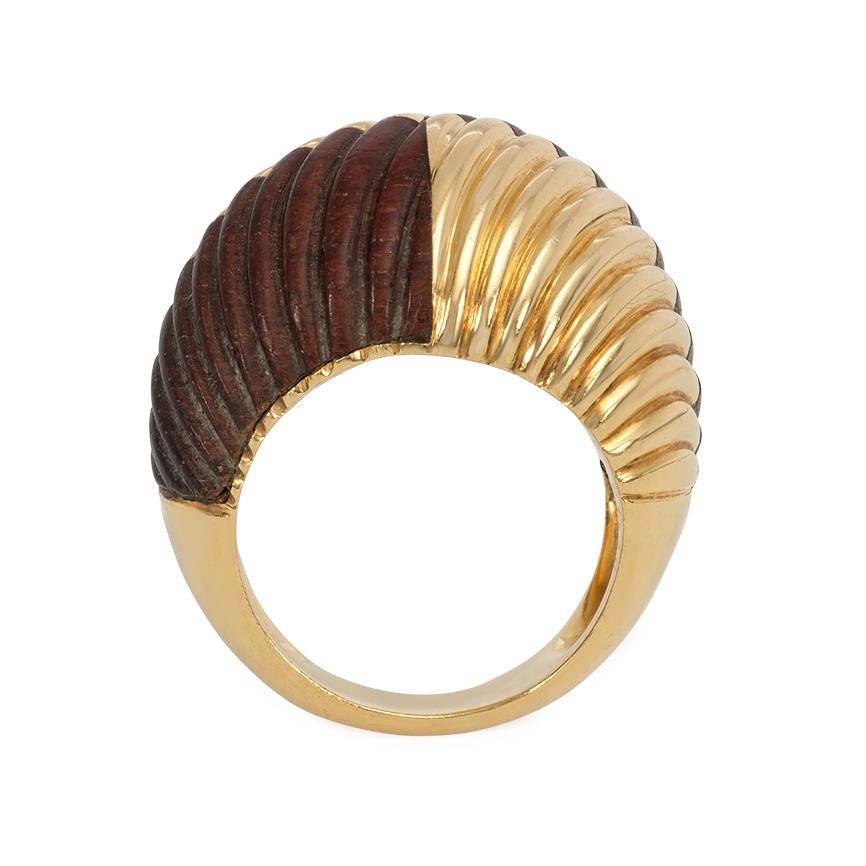 Modernist Estate Van Cleef & Arpels, France Carved Wood and Gold Bombé Style Ring