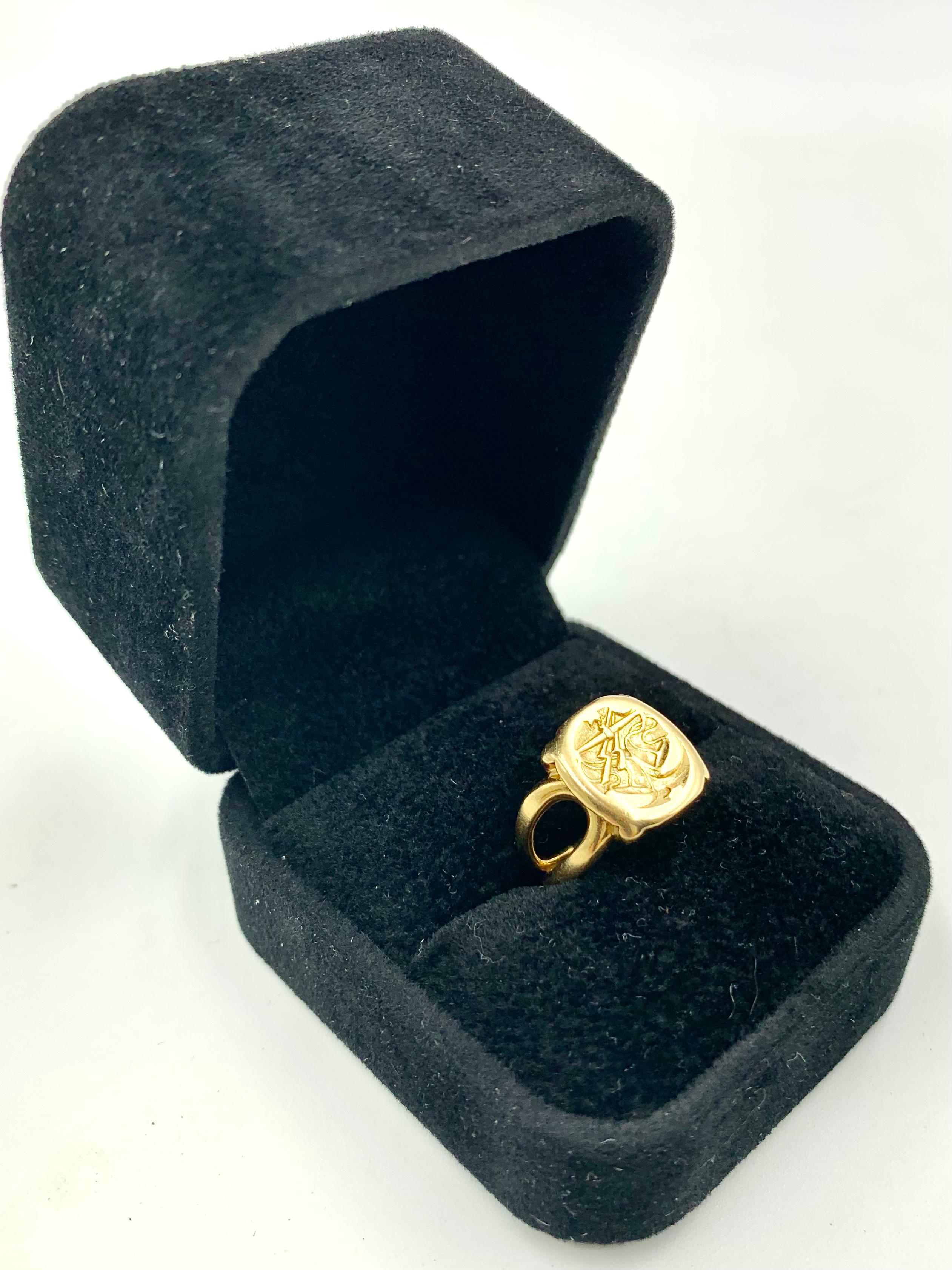 Estate Van Cleef & Arpels 18K Yellow Gold Zodiac Intaglio Libra Signet Ring 2