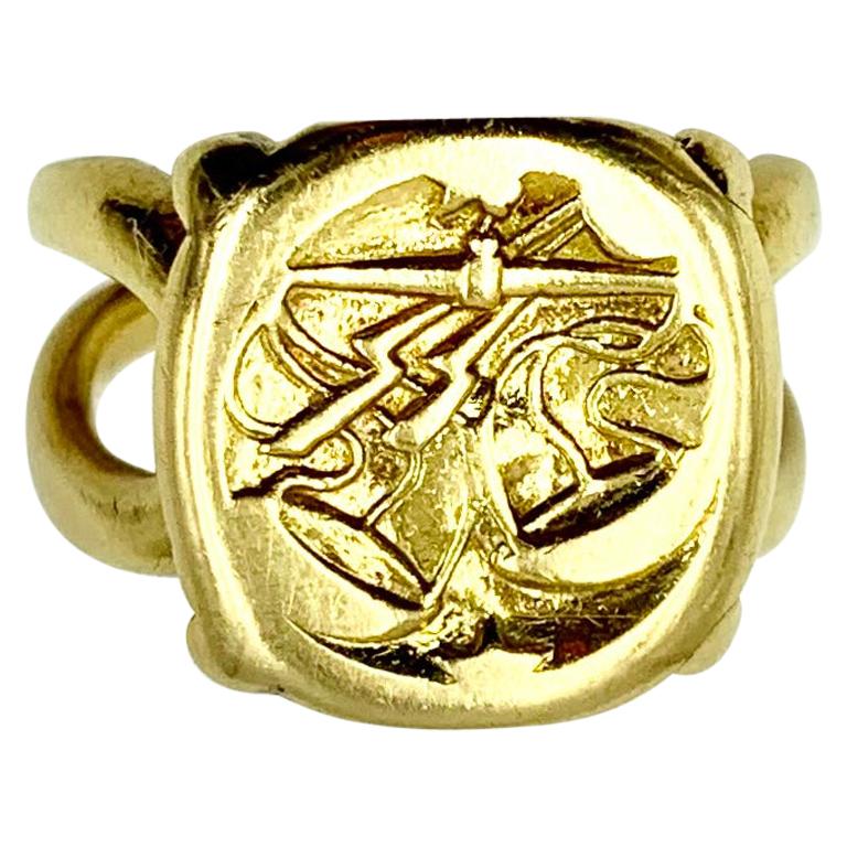 Estate Van Cleef & Arpels 18K Yellow Gold Zodiac Intaglio Libra Signet Ring