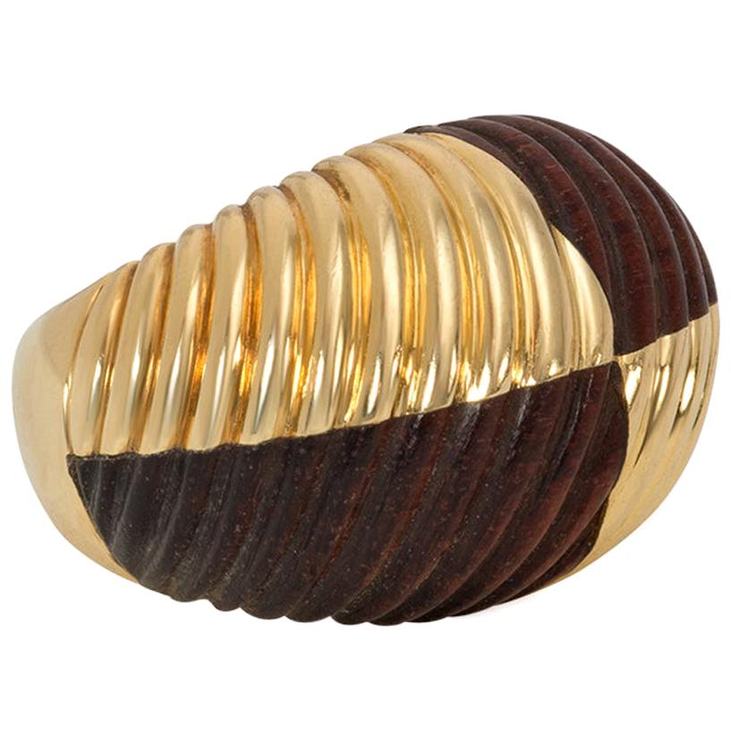 Estate Van Cleef & Arpels, France Carved Wood and Gold Bombé Style Ring