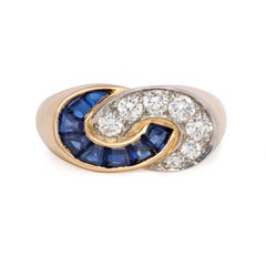 Estate Van Cleef & Arpels Gold Sculptural Ring with Sapphires and Diamonds