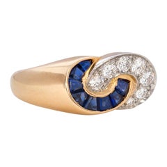 Estate Van Cleef & Arpels Gold Sculptural Ring with Sapphires and Diamonds