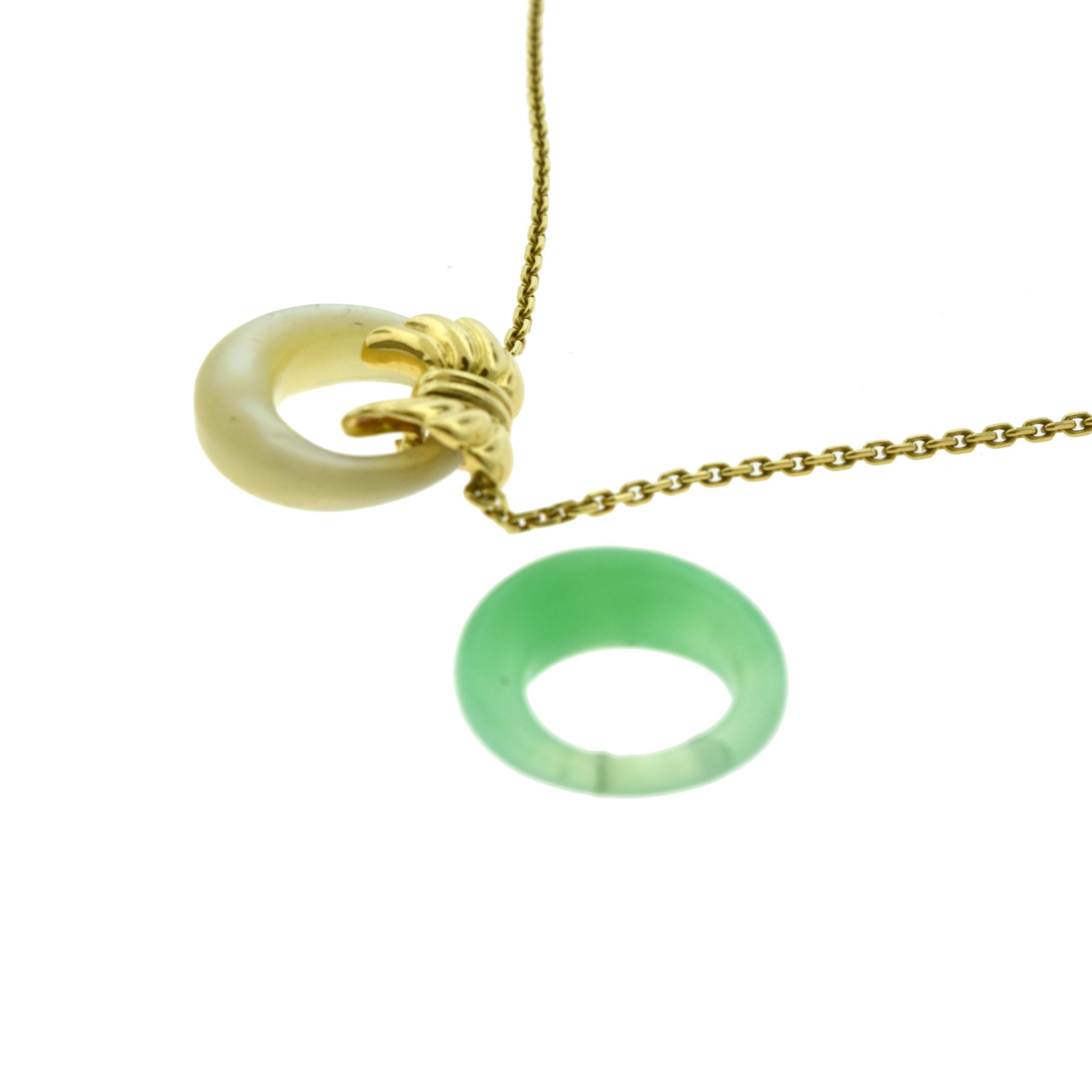 Women's or Men's Estate Van Cleef & Arpels Green Chalcedony & Mother of Pearl 18k Gold Necklace