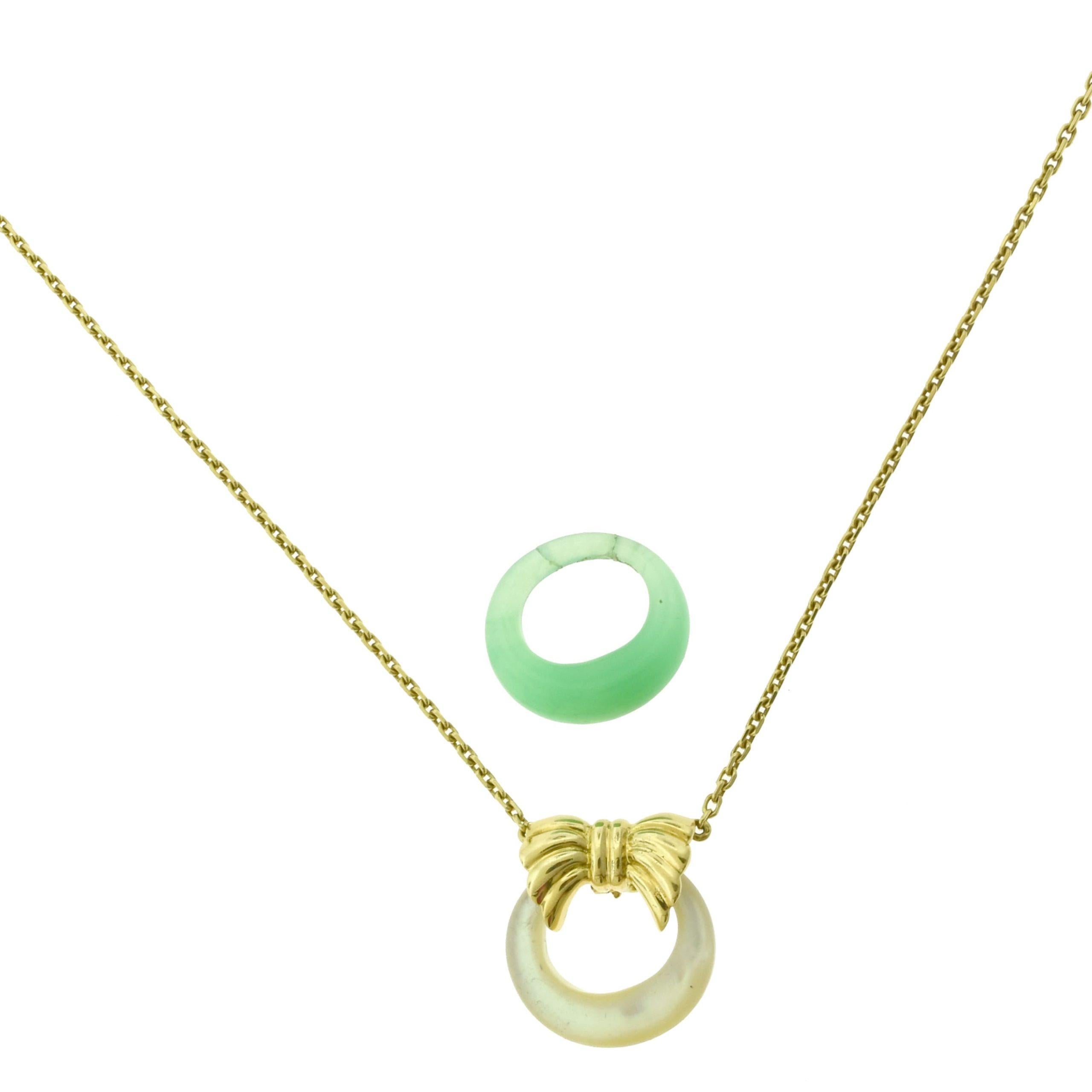 Estate Van Cleef & Arpels Green Chalcedony & Mother of Pearl 18k Gold Necklace 3