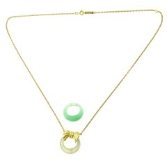 Estate Van Cleef & Arpels Green Chalcedony & Mother of Pearl 18k Gold Necklace