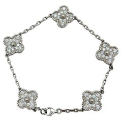 Estate Van Cleef & Arpels White Diamond Alhambra Bracelet in 18K White Gold