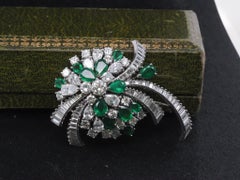 Estate Van Clief Emerald and Diamond Platinum Spray Brooch - VHK#167b