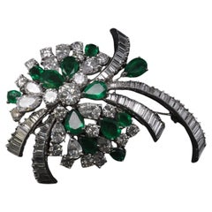 Estate Van Clief Emerald and Diamond Platinum Spray Brooch - VHK#167b