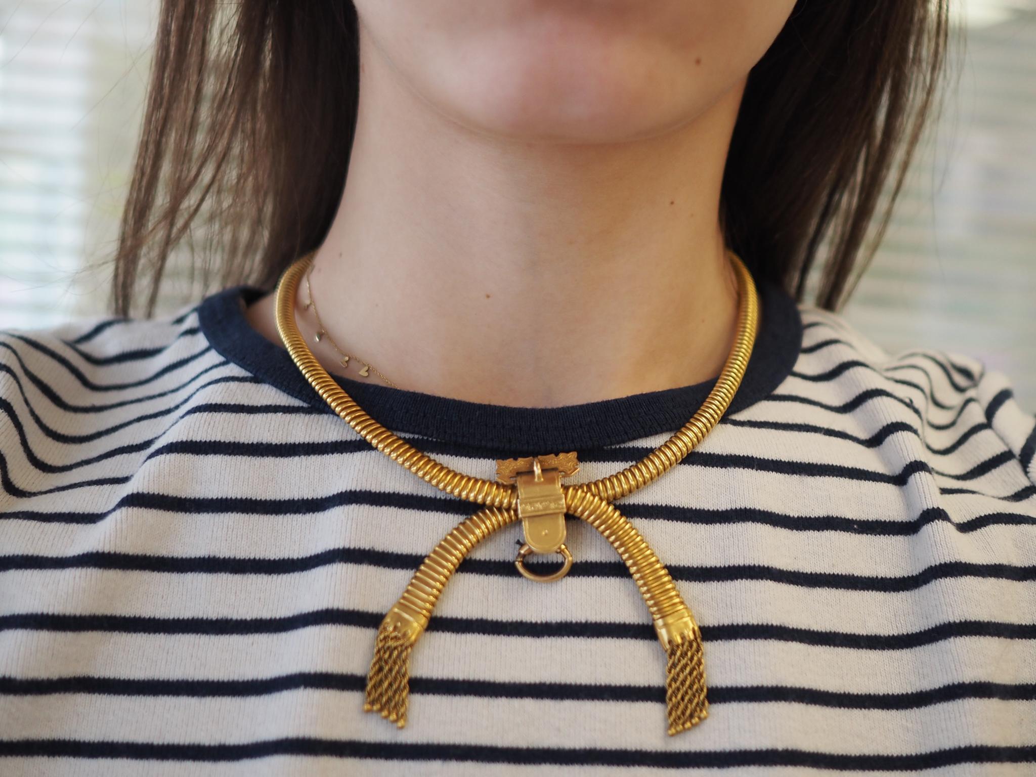 Estate VEstate Collana vittoriana con nappe Tubogas in oro giallo 18 carati con ciondolo In condizioni buone in vendita a Hicksville, NY