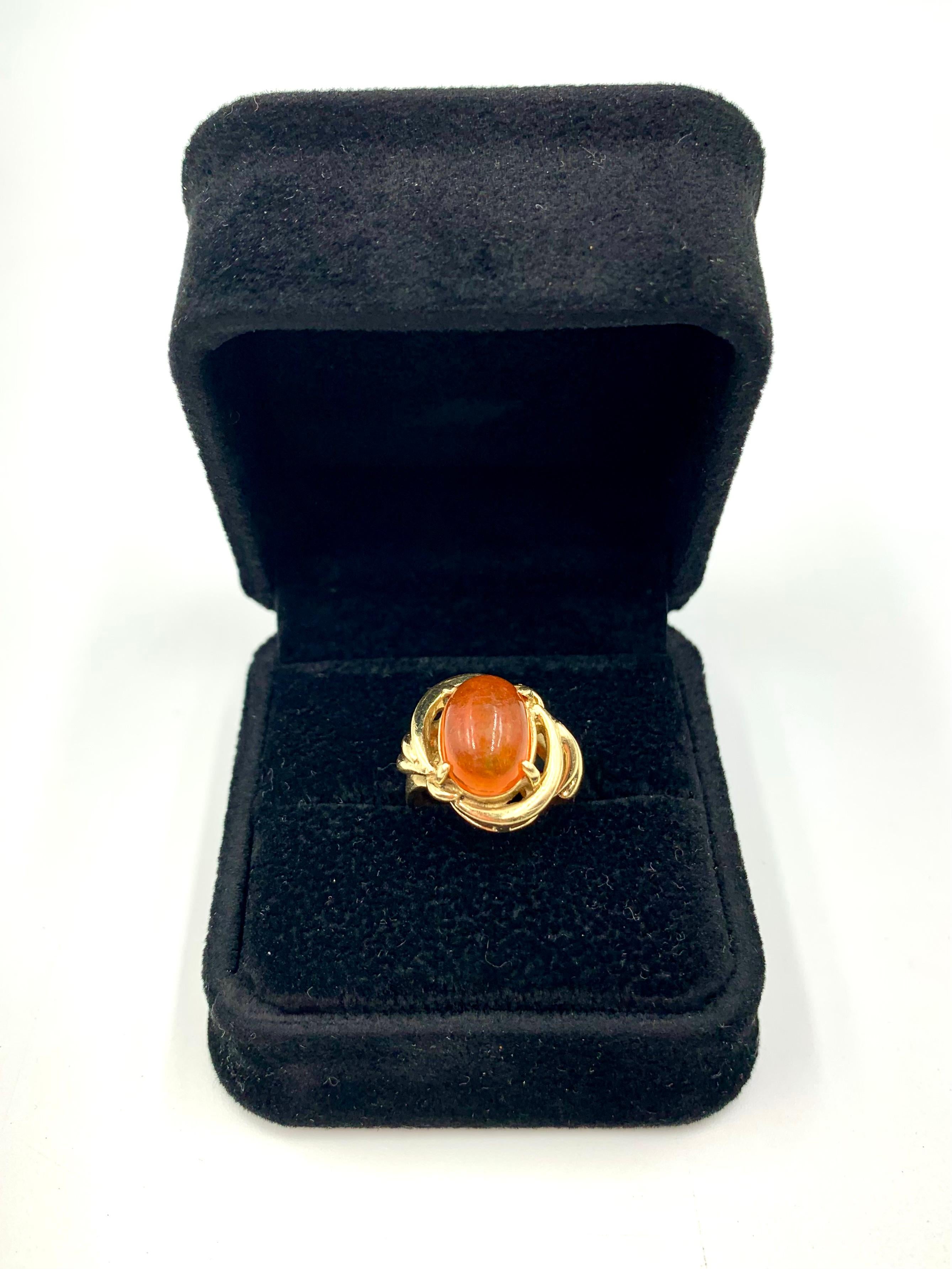 Bague de succession en or jaune 14 carats avec opale de feu cabochon en vente 5