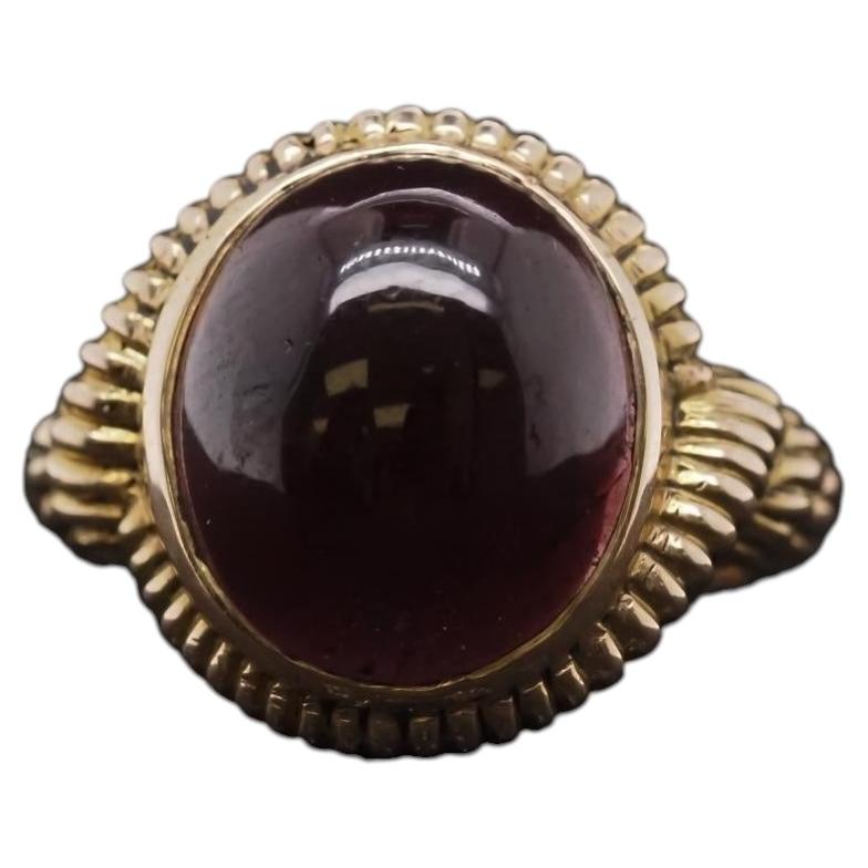 Estate Victorian 15K Yellow Gold Tourmaline Cabochon Ring - VHK#292a