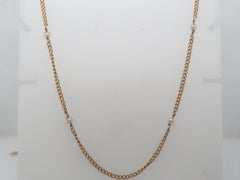Estate Victorian 1880s Antique 18K Yellow Gold and Pearl Unique Link Chain