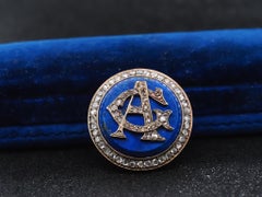 Estate Victorian 18K Gold Rose Cut Diamond A & G initials on Lapis Brooch