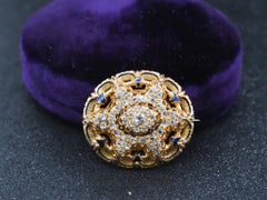 Estate Victorian Circa 1867 Engraved Old Mine Diamond and Enamel Brooch with Box