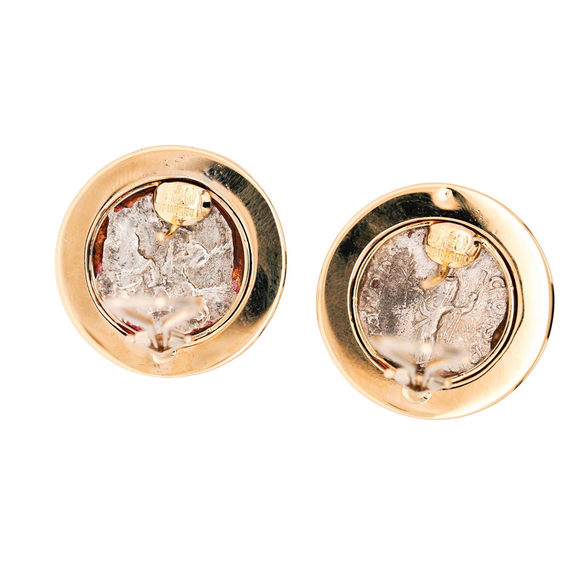 Estate Victorian Elagabalus Denarius 18K Gold Antique Roman Coin Clip-On Earring For Sale 6