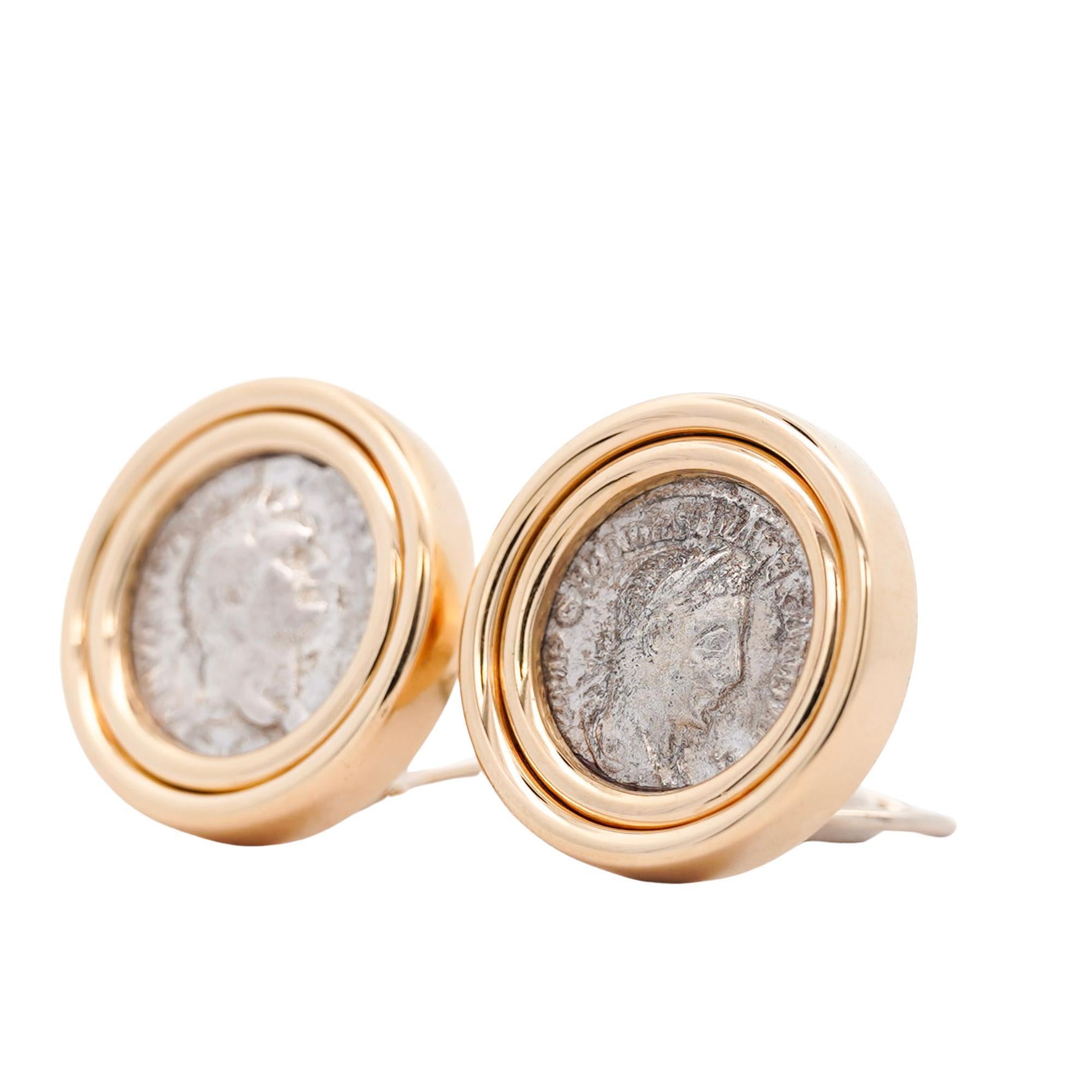 Estate Victorian Elagabalus Denarius 18K Gold Antique Roman Coin Clip-On Earring For Sale 7