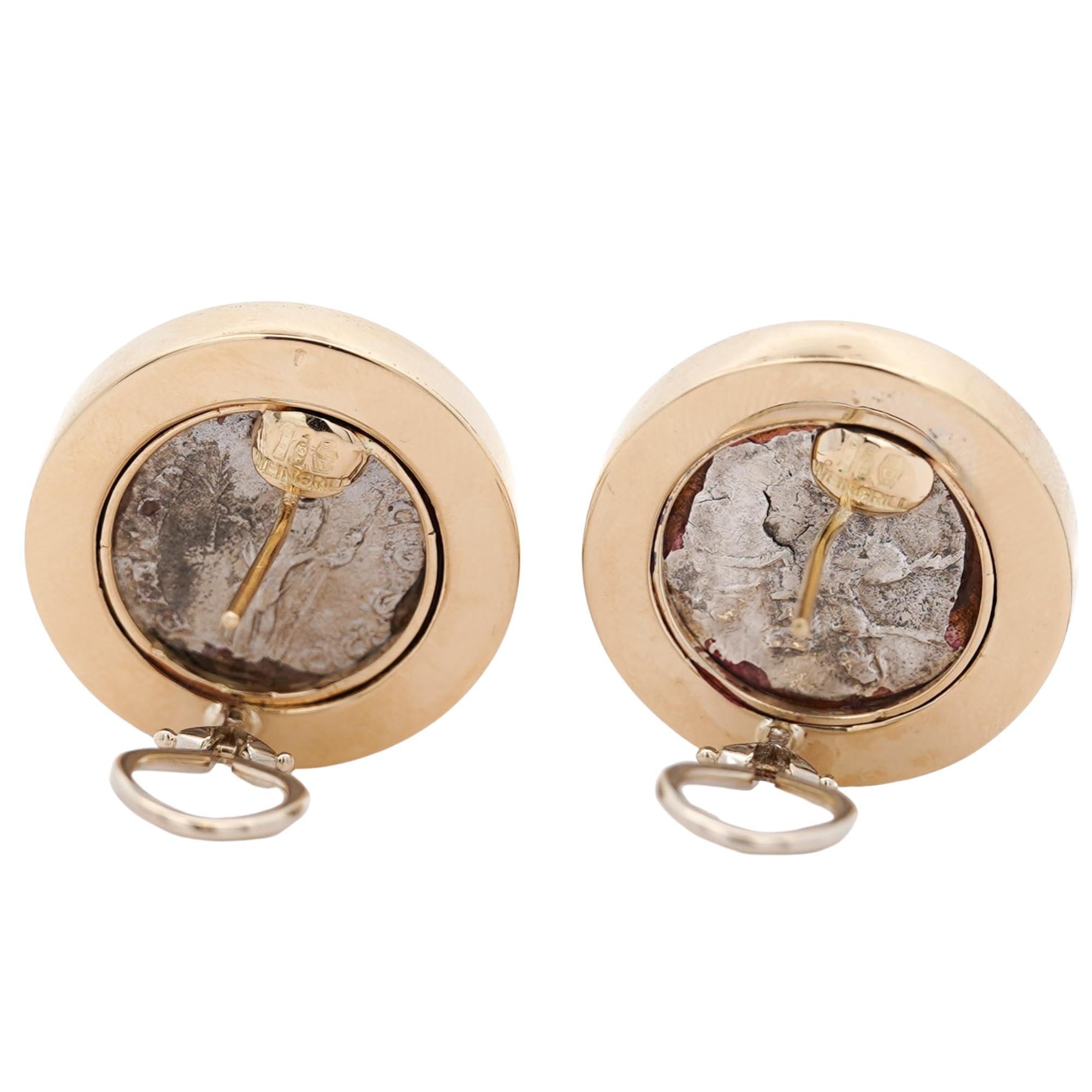 Estate Victorian Elagabalus Denarius 18K Gold Antique Roman Coin Clip-On Earring For Sale 4