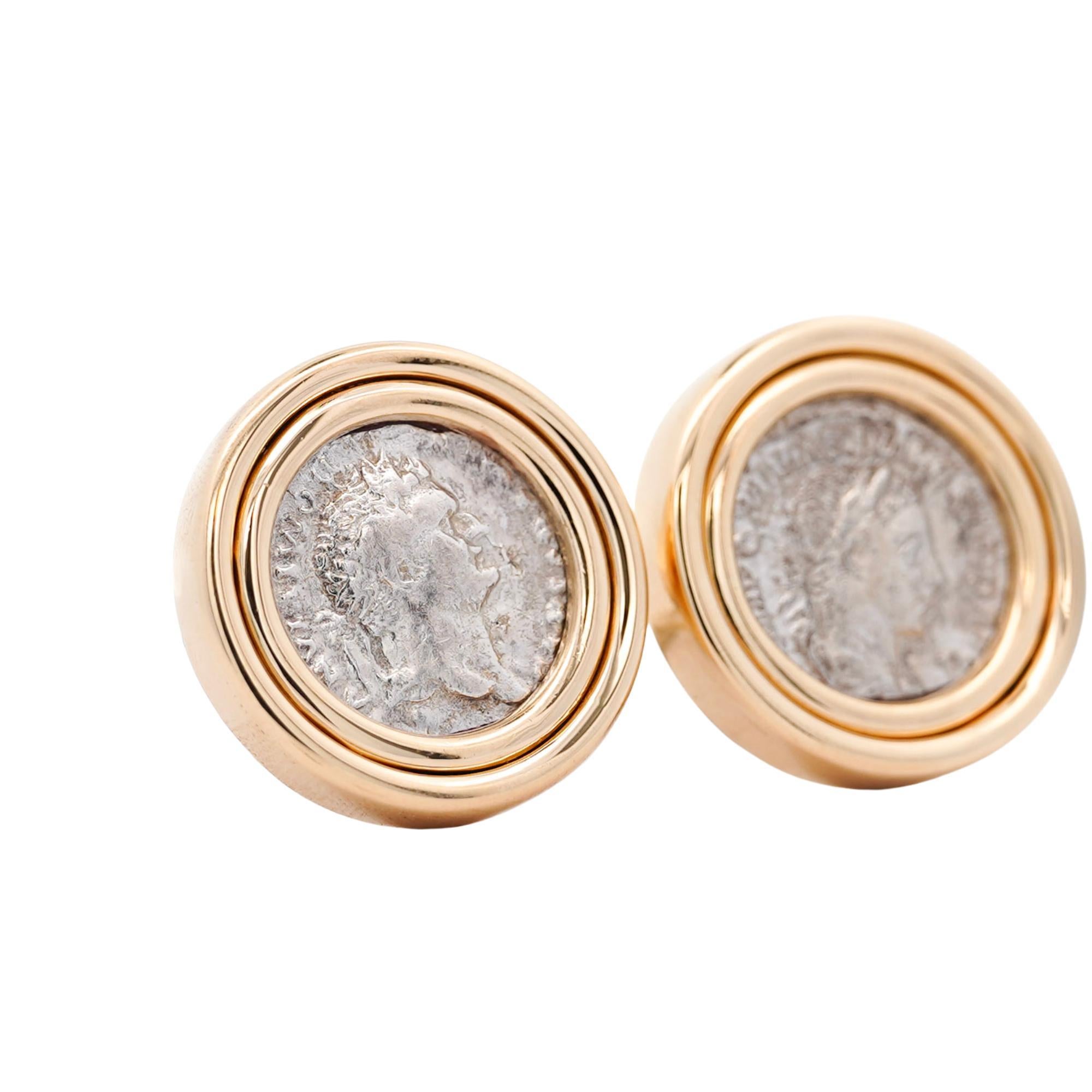 Estate Victorian Elagabalus Denarius 18K Gold Antique Roman Coin Clip-On Earring For Sale 5