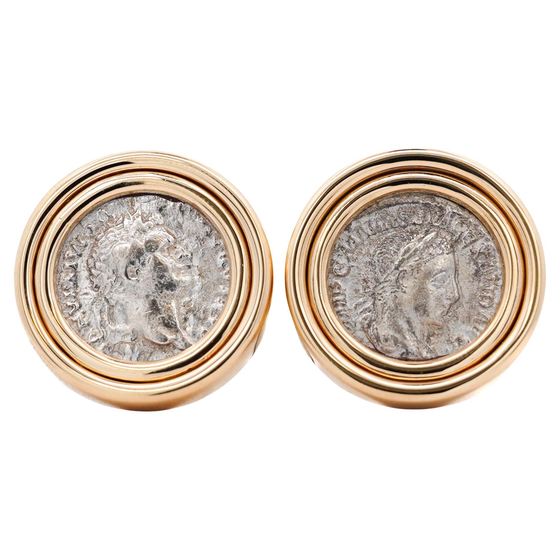 Estate Victorian Elagabalus Denarius 18K Gold Antique Roman Coin Clip-On Earring