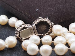 Estate Victorian Russian Emerald and Old Mine Diamond  Clasp Pearl Necklace -