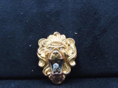 Estate Victorian Yellow Gold Lion Brooch with Old Mine Diamonds - VHK#972