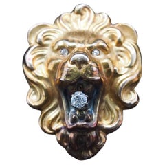 Estate Victorian Yellow Gold Lion Brooch with Old Mine Diamonds - VHK#972