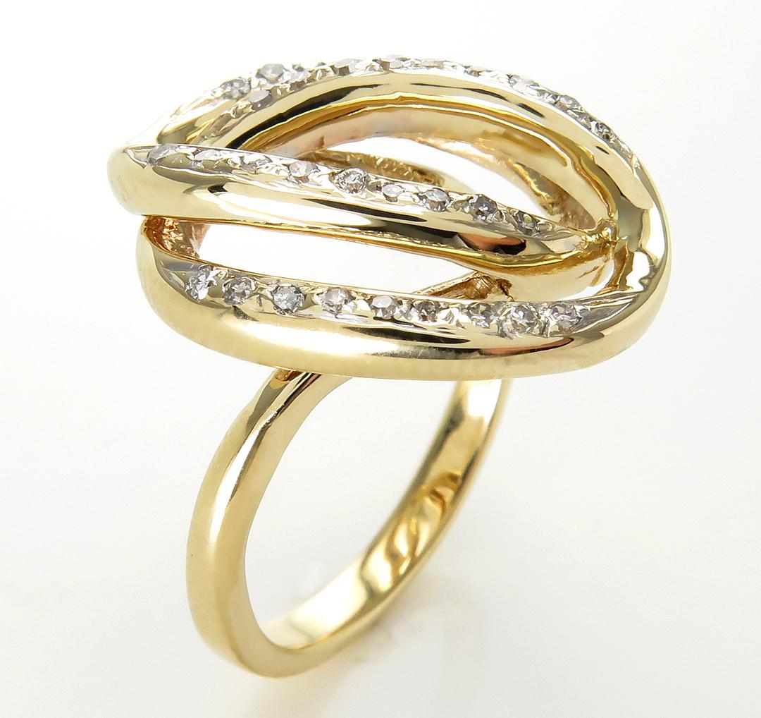 Round Cut Estate Vintage 0.50ct Pave Diamond Fashion Swirl 14k Yellow Gold Ring