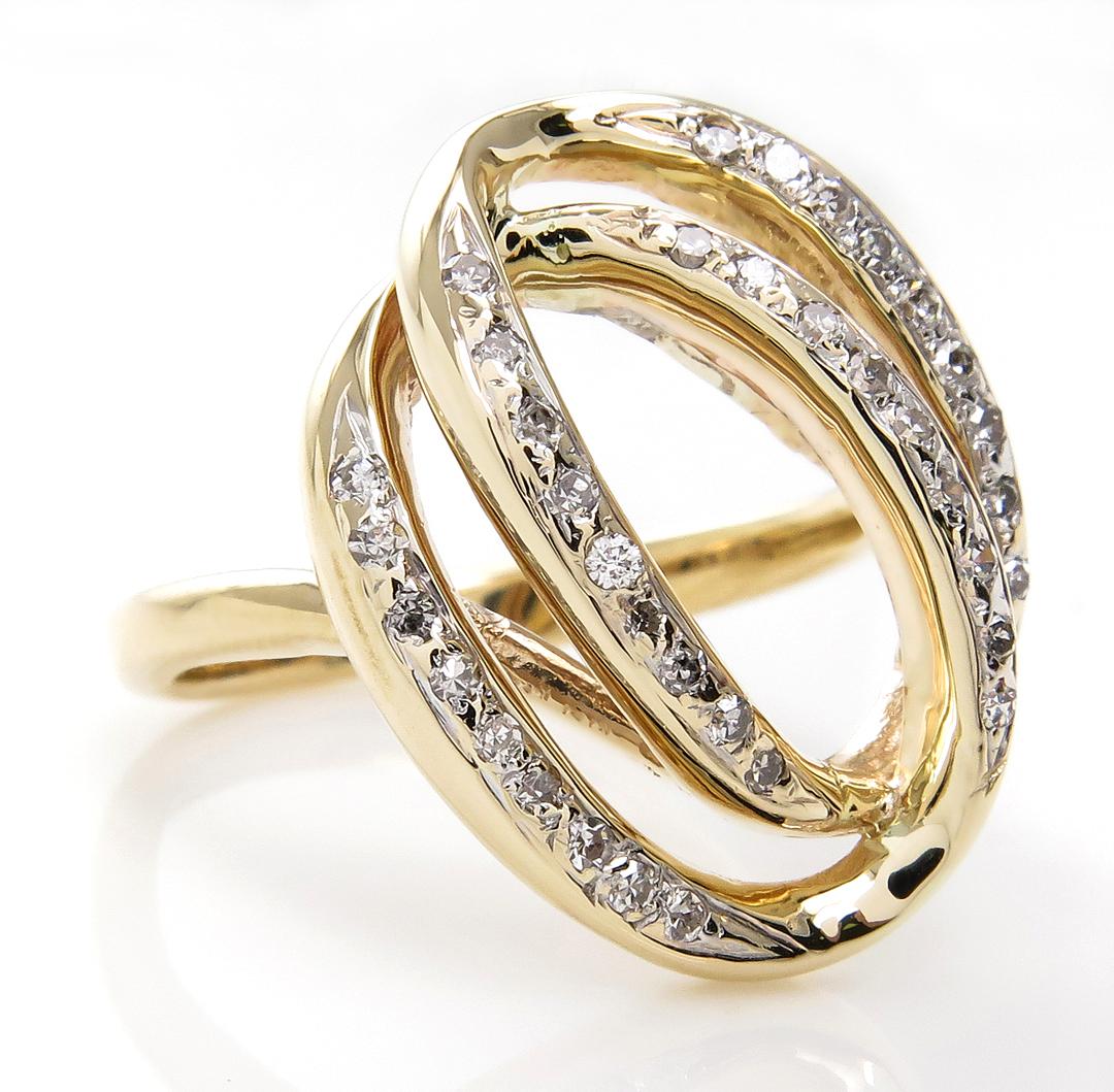 Estate Vintage 0.50ct Pave Diamond Fashion Swirl 14k Yellow Gold Ring 1
