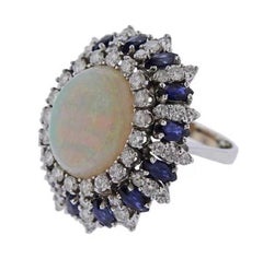 Estate Vintage 10 Carat Opal Sapphire VS Diamond Statement Cocktail Ring
