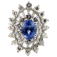 Estate Vintage 14 Karat Gold Diamond and Sapphire Double Halo Cocktail Ring