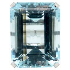 Estate Vintage 14 Karat White Gold Large Emerald Cut Aquamarine Ring