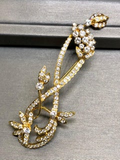 Estate Vintage 14k Diamond Vine Leaf Brooch Pin 4.65cttw G-Vs
