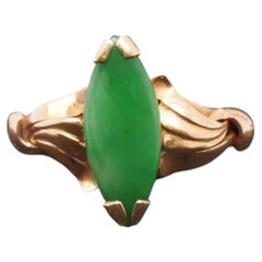 Estate Vintage 14K Gold Jade Navette Ring -VHK#23A