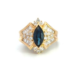 Estate Vintage 14k Marquise Sapphire Diamond Ring