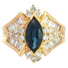 Estate Vintage 14k Marquise Sapphire Diamond Ring