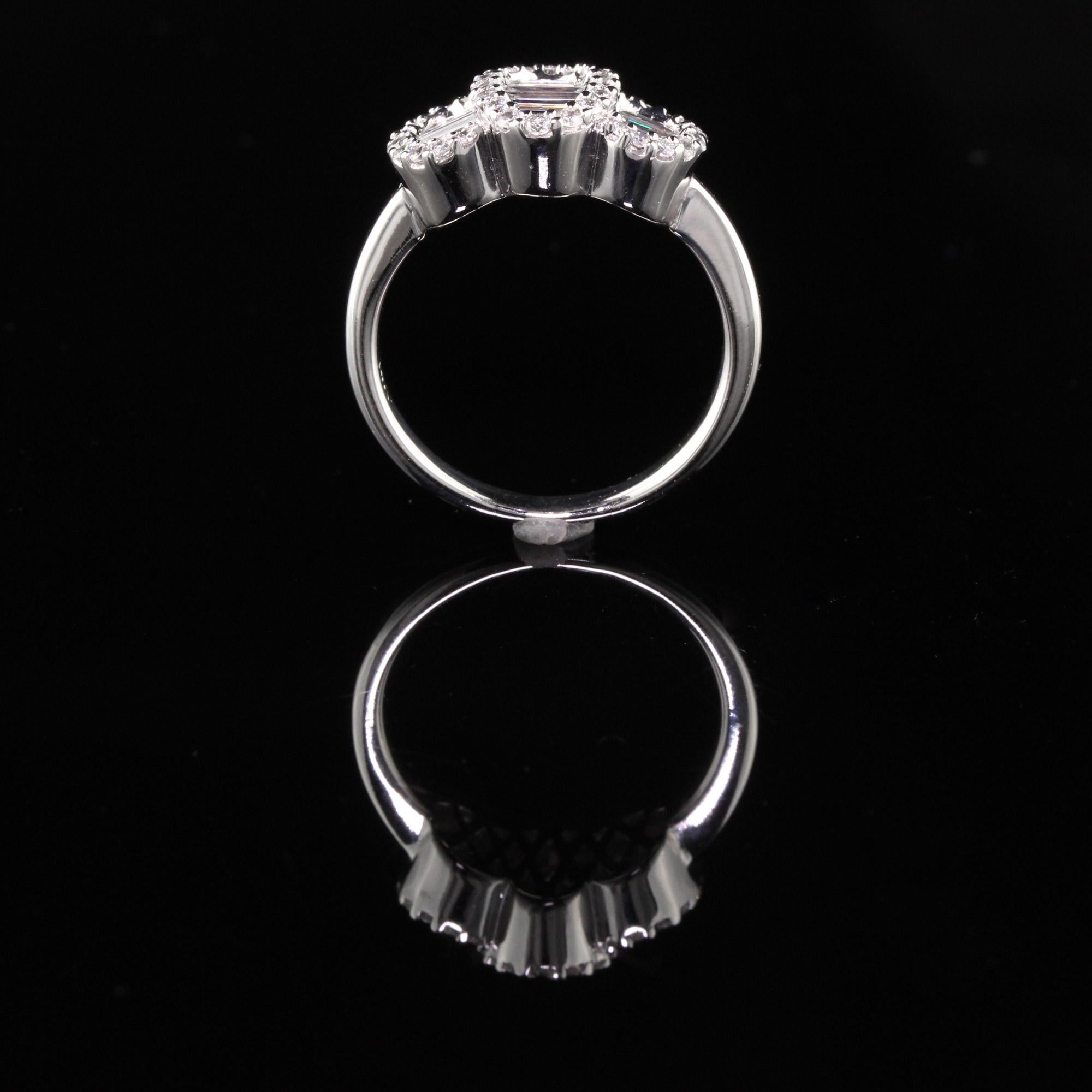 Baguette Cut Estate Vintage 14 Karat White Gold Diamond Baguette Cluster 3-Stone Ring For Sale