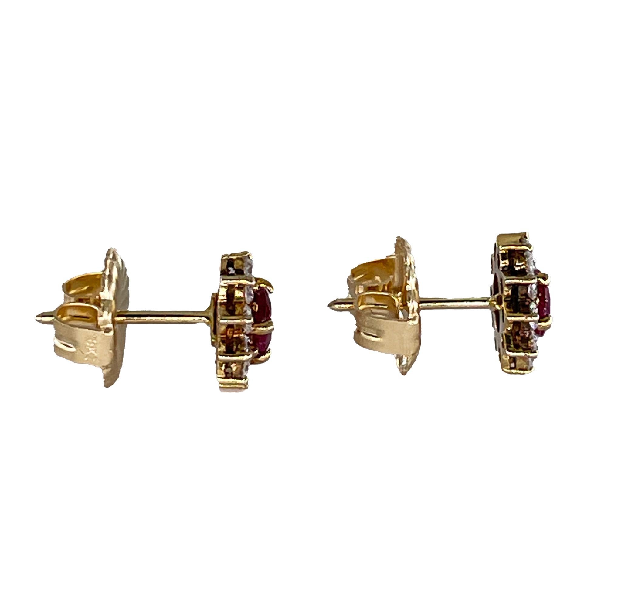 Estate Vintage 1.50ct RUBY Diamonds 14K/18K Gold Cluster Stud Post Earrings      For Sale 13