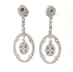 Estate Vintage 18 Karat White Gold Round Diamond Dangle Drop Earrings