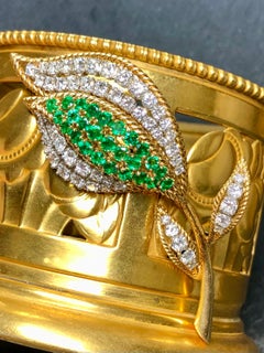 Estate Vintage 18K Platinum Diamond Emerald Tulip Brooch