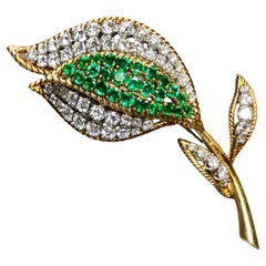 Estate Vintage 18K Platinum Diamond Emerald Tulip Brooch