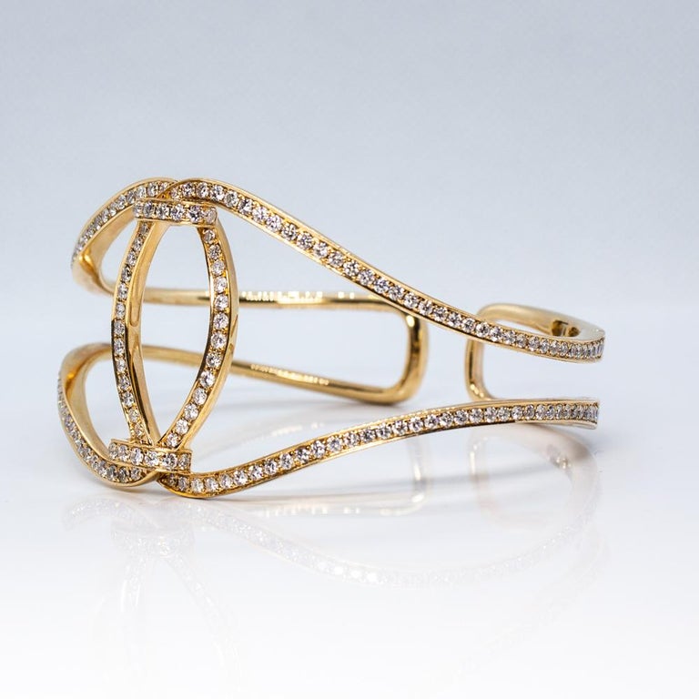 Estate Vintage 18 Karat Rose Gold Round Diamond Bangle Fashion Bracelet ...