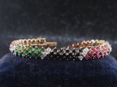 Estate Vintage 18K Yellow Gold Diamond Ruby Sapphire and Emerald Bracelet - VHK#