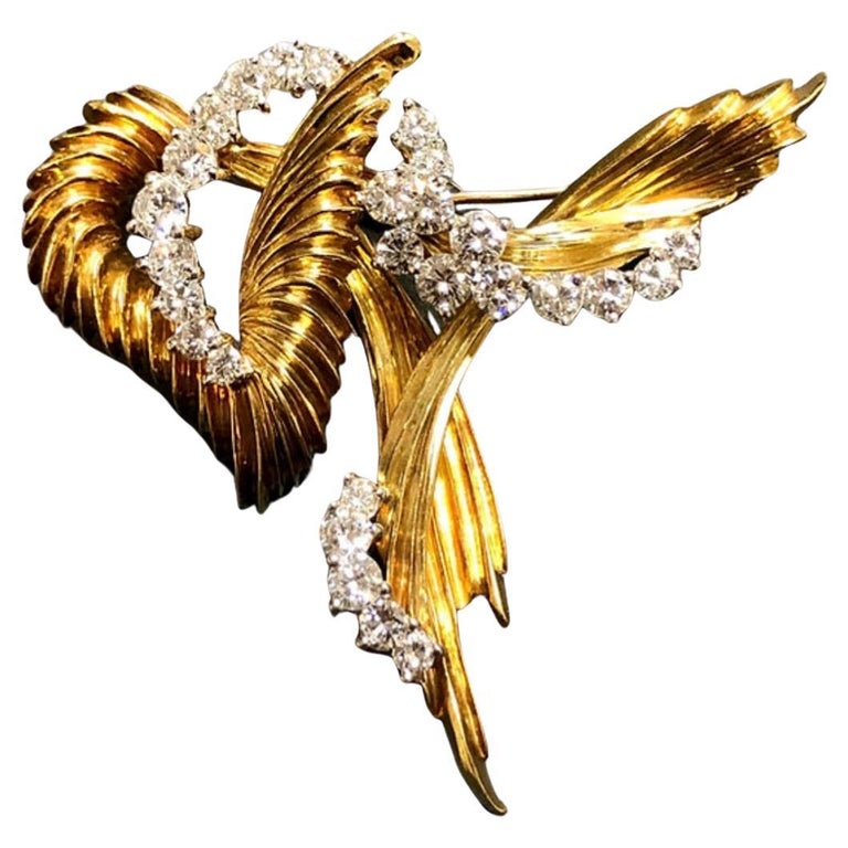 Estate Vintage Abstract Henry Dunay 18K Platinum Diamond Brooch Pin For